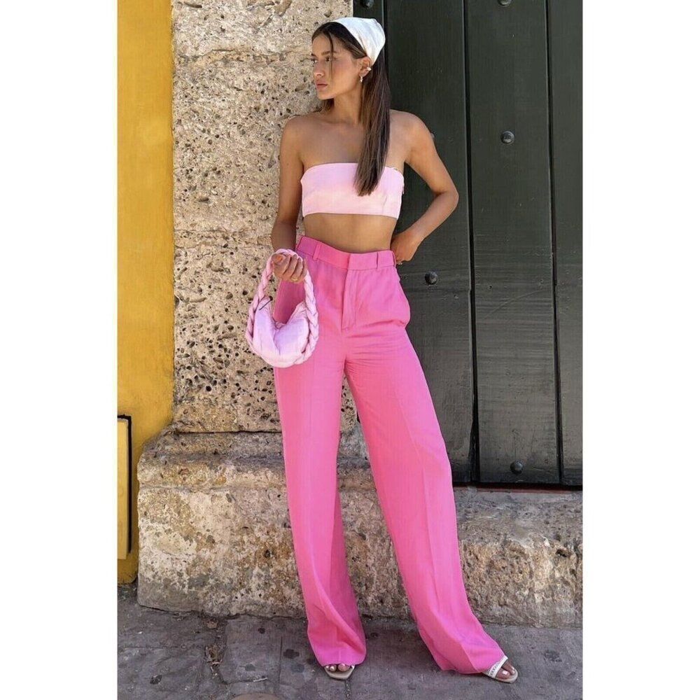 NWOT ZARA Womens Bubble Gum Pink Wide Leg Pants